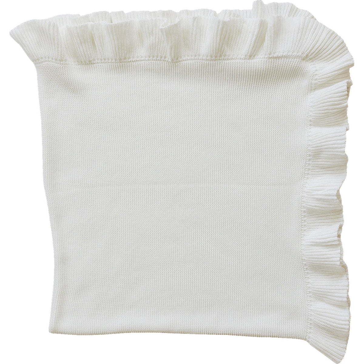 White Ruffle Knit Blanket featured in the Roo & Thread natural-fiber baby shower gift guide.