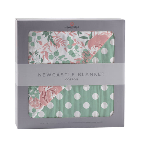 Desert Rose & Jade Polka Dot Cotton Muslin Blanket — product image 1
